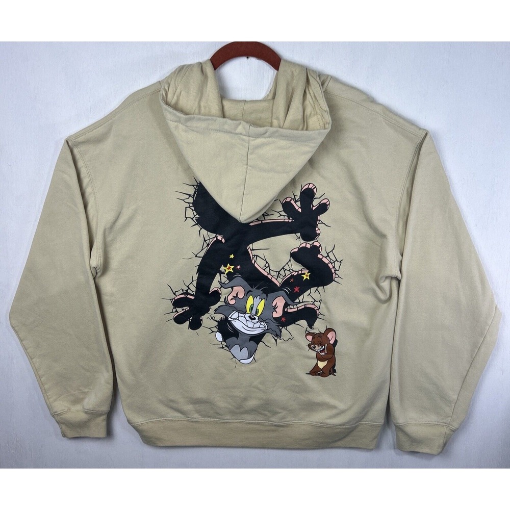 Tom and Jerry Mens Large‎ Beige Pullover Hoodie